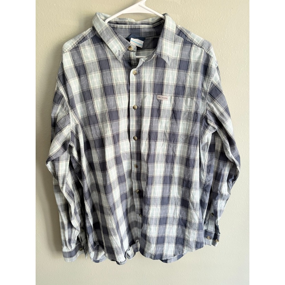 Columbia Men's Blue Rapid Rivers Cotton Button Down Plaid Classic Shirt Size‎ XL